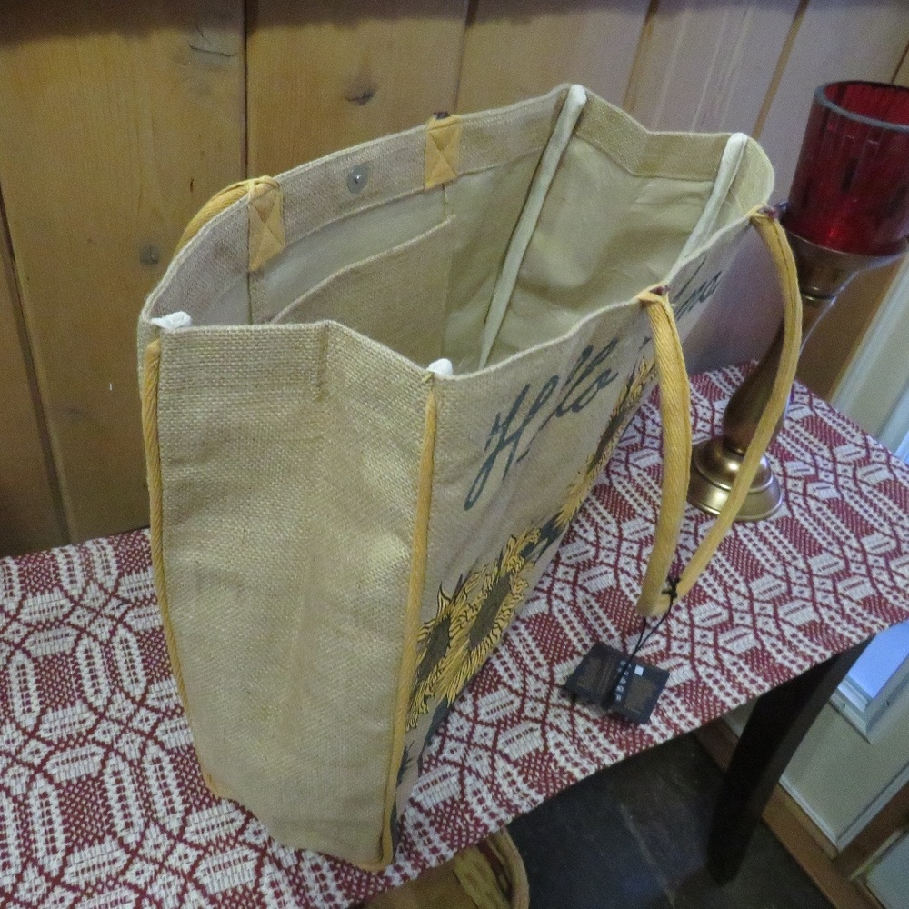 NWT Mona B Hello Sunshine Burlap Bag - Picture 6 of 6